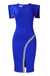 Königsblaues, ärmelloses, figurbetontes Midikleid